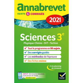 Annales du brevet Annabrevet 2021 Physique-chimie, SVT, Technologie 3e